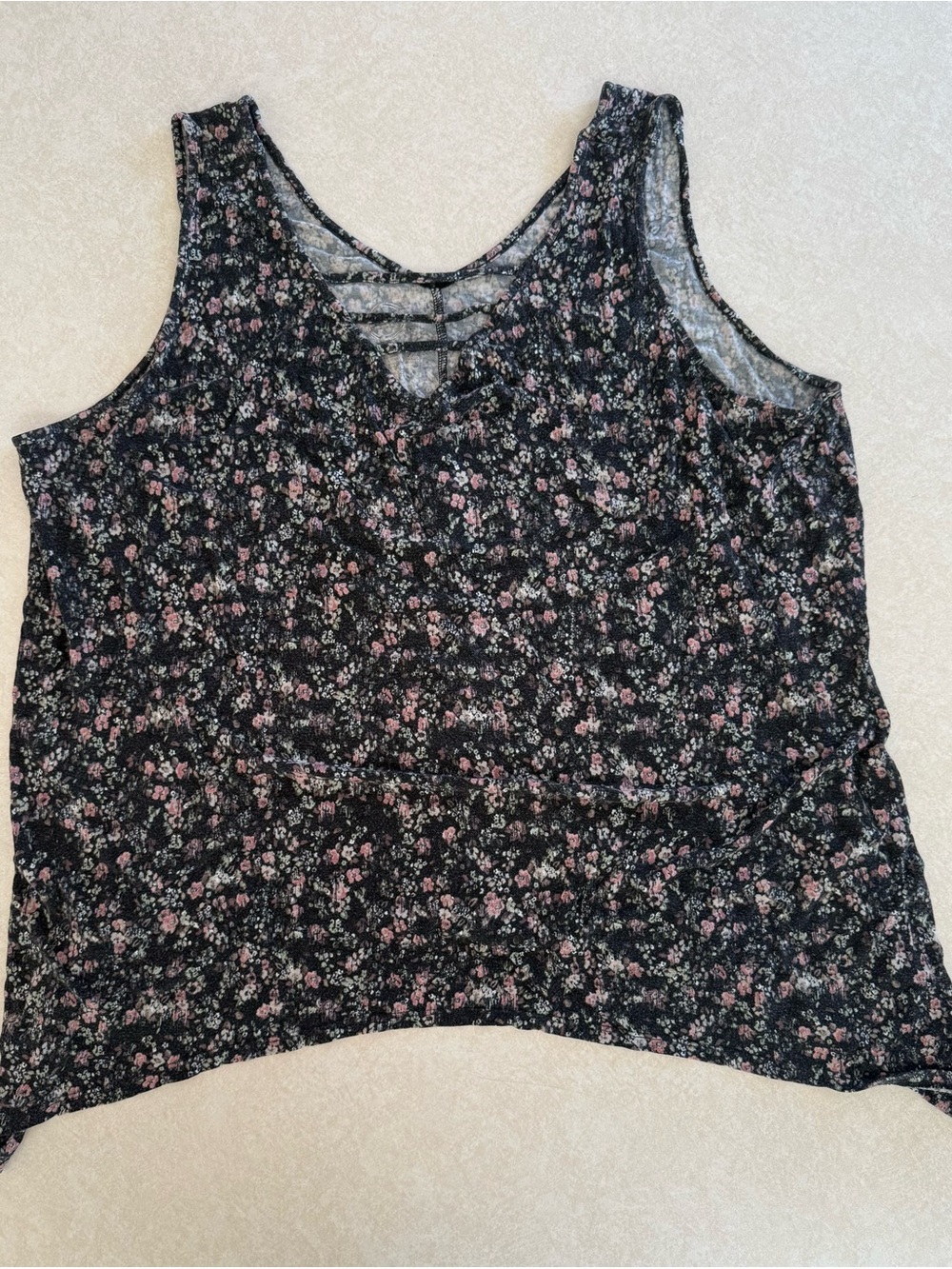 Maurices Black Tank Top with Pink Floral Print